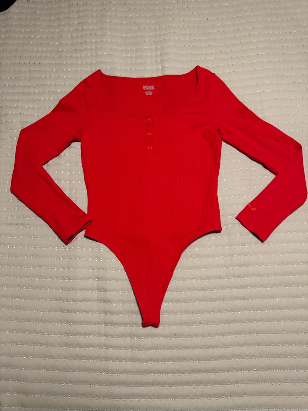 PINK Victoria's Secret Red Ribbed Long-Sleeve Bodysuit - Picture 1 of 2